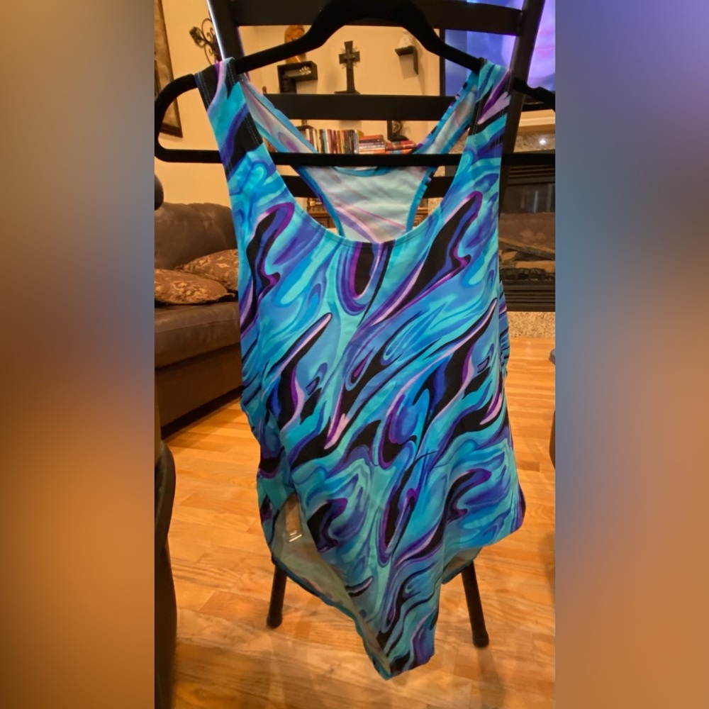 Beach Cabana Woman 2XL one piece turquoise/purple bathing suit (#61)